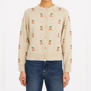 Idstore Cherry Button Down Knit Cardigan Beige and Pink Women’s S